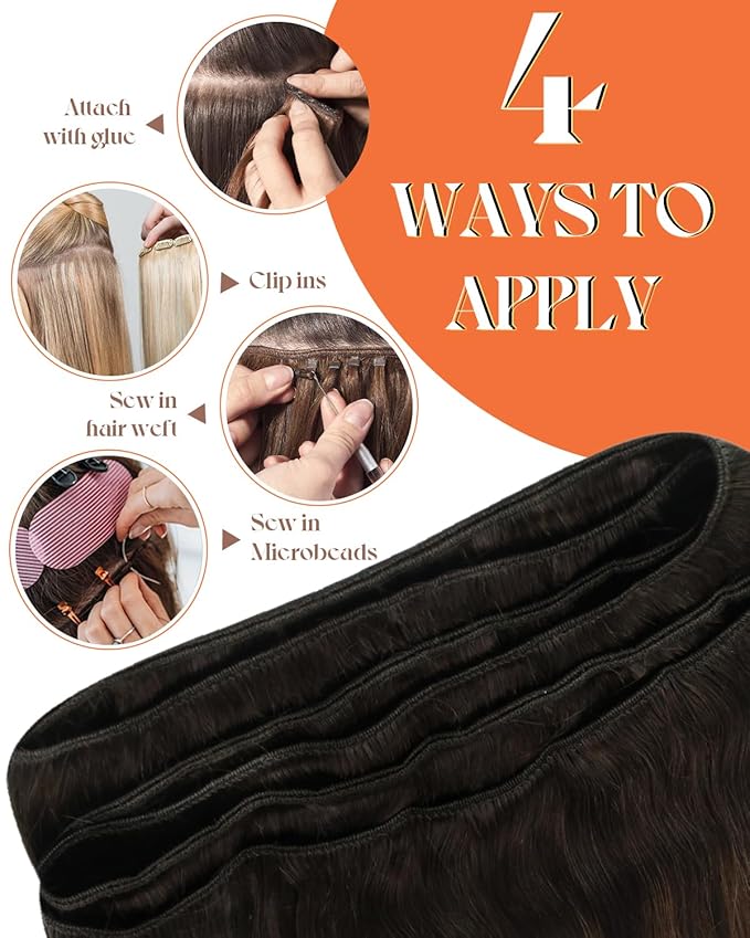Sunny Hair Weft Hair Extensions Human Hair Brown Sew in Hair Extensions Real Human Hair Ombre Dark Brown Roots Medium Brown Balayage Human Hair Weft Extensions for Short Hair 70g 12 Inch