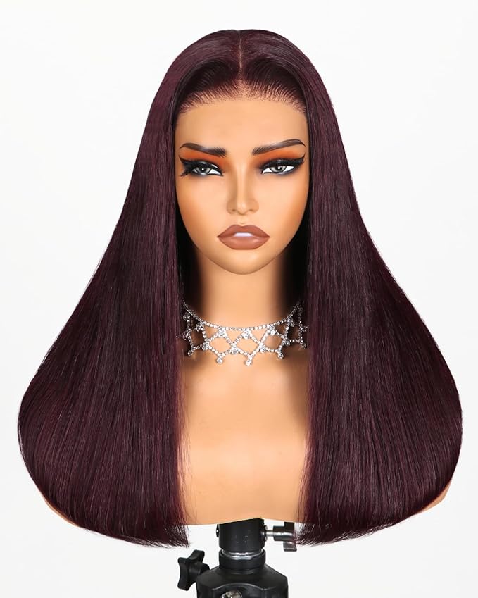 Arabella 6x5 Ready to Go Glueless Wigs Human Hair Purplish 99J Burgundy Lace Front Wigs Real 230% Density Human Hair Pre Cut Lace Pre Plucked Bleached Knots Wig Human hair (20inch, 6x5 Straight Wig)
