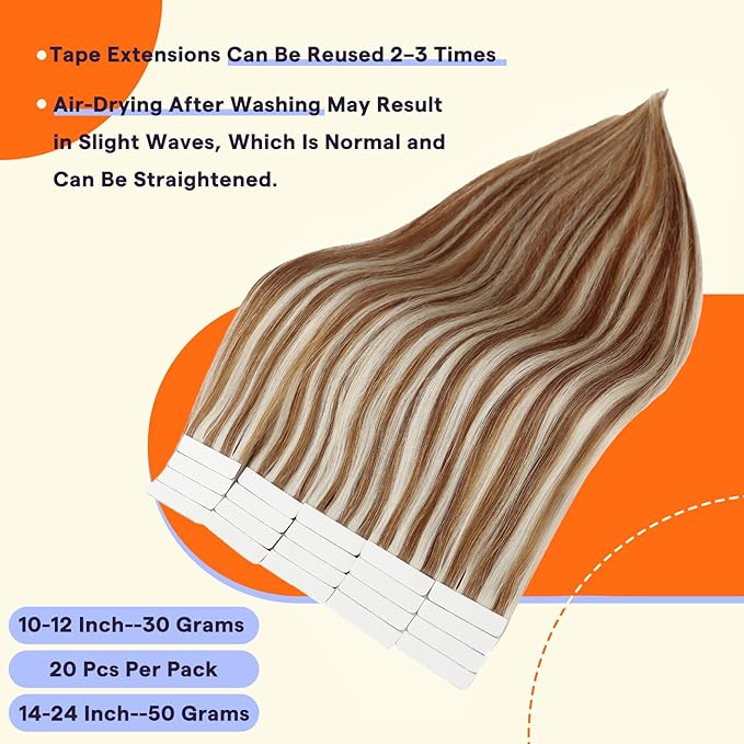 Full Shine Tape in Extensions Human Hair Color 330p800 Auburn Highlight Blonde 16 Inch Invisible Double Sided Tape in Hair Extensions 20PCS 50grams Straight Seamless Skin Weft Extensions for Wedding