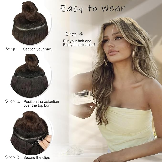 Ash Medium Brown Highlights Invisible Wire Hair Extensions Long Wavy Synthetic Hairpiece with 4 Secure Clips for Women 20 Inch Clip in Hair Extensions