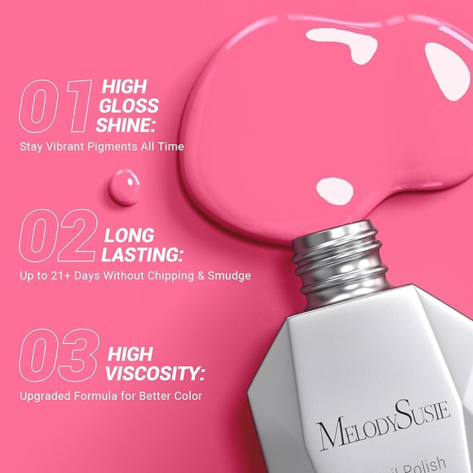 MelodySusie Thick Bright Pink Gel Nail Polish,0.5fl oz Nails Soak Off UV LED Rose Pink Gel Polish Christmas Gift for Women Nail Art Manicure Salon DIY Nail Design Decoration at Home-686