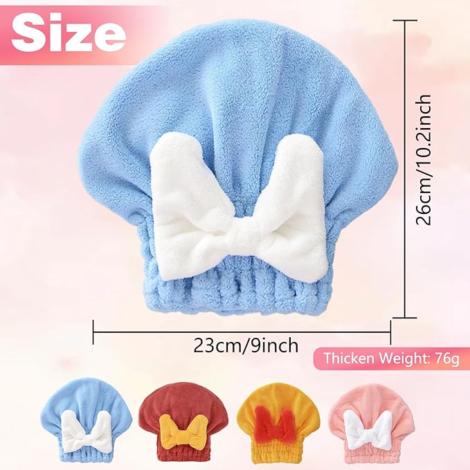 Microfiber Hair Drying Caps, Christmas Absorbent Hair Towel Wrap for Women Wet Hair Quick-Drying Hair Towels, Soft Bow Tie Wet Hair Towel Wrap for Party Favors Goody Bag Filler (4 PCS)