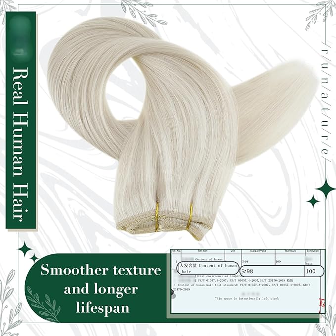 RUNATURE Clip in Hair Extensions Real Human Hair, Remy Human Hair Clip in Extensions for Women, Natural Human Hair, 10 Inch 50g 3pcs, #800 Platinum Blonde