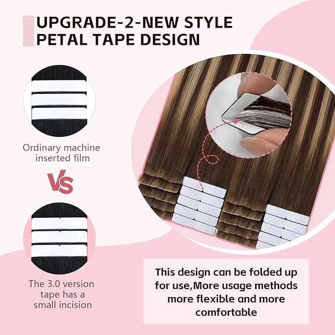 3rd-Generation Pro3.0 Invisible Tape in Hair Extensions Human Hair #4/27/4 Chocolate Brown to Caramel Blonde 20pcs 40g 18inch Seamless Insert Invisi Edge Tape ins Extensions（#4/27/4a-18inch）
