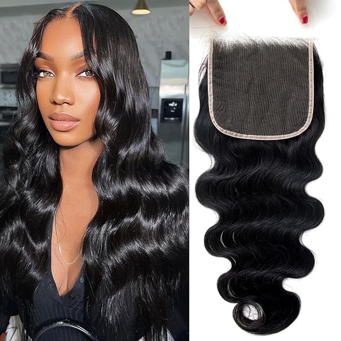 5x5 SKINLIKE HD Lace Closure Human Hair Body Wave 0.10mm Ultra-thin Invisible HD Lace Closure 100% Human Hair Extensions 12A Brazilian Virgin Hair Pre Plucked with Baby Hair Natural Color 14 inch