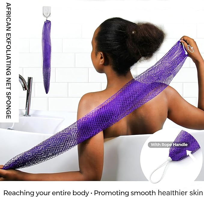 African Exfoliating Body Net Sponge, Ember and Root African Net Sponge, Exfoliating Towel, Gentle Exfoliation, Exfoliating Washcloth Face & Body Scrub Towel for All Skin Types (Pink)
