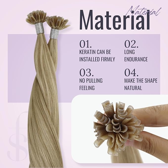 Fshine K Tip Hair Extensions Real Human Hair Remy Pre Bonded with Keratin Color 16 Golden Blonde Highlight & 22 Light Blonde U Tip 22 inch Extensions 50g/50s
