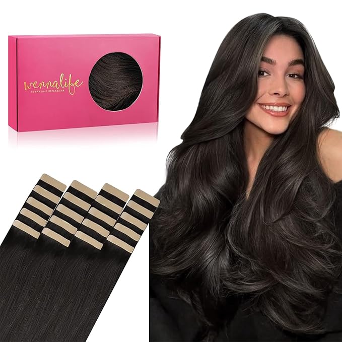 WENNALIFE Tape in Hair Extensions Human Hair, 20pcs 40g 12 inch Dark Brown Remy Hair Extensions for Women Tape Ins Straight Extensiones De Cabello Humano Skin Weft