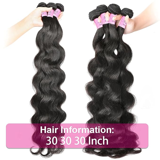 UNice Hair Body Wave Human Hair 4 Bundles 26 26 26 26 inch, 10A Brazilian Unprocessed Human Virgin Hair Wavy Weaves Sew In Extensions Natural Color