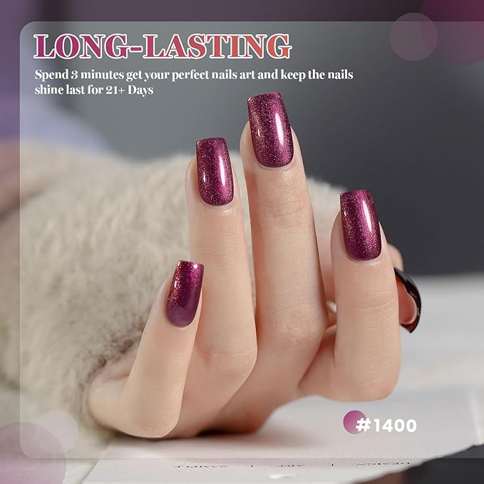 RARJSM Chameleon Gel Nail Polish Orange to Dark Purple Sparkle Shimmer Multichrome Wine Red Color Changing Gradient Glitter Chrome Gel Polish Curing Requires Soak Off DIY at Home Salon 15ml