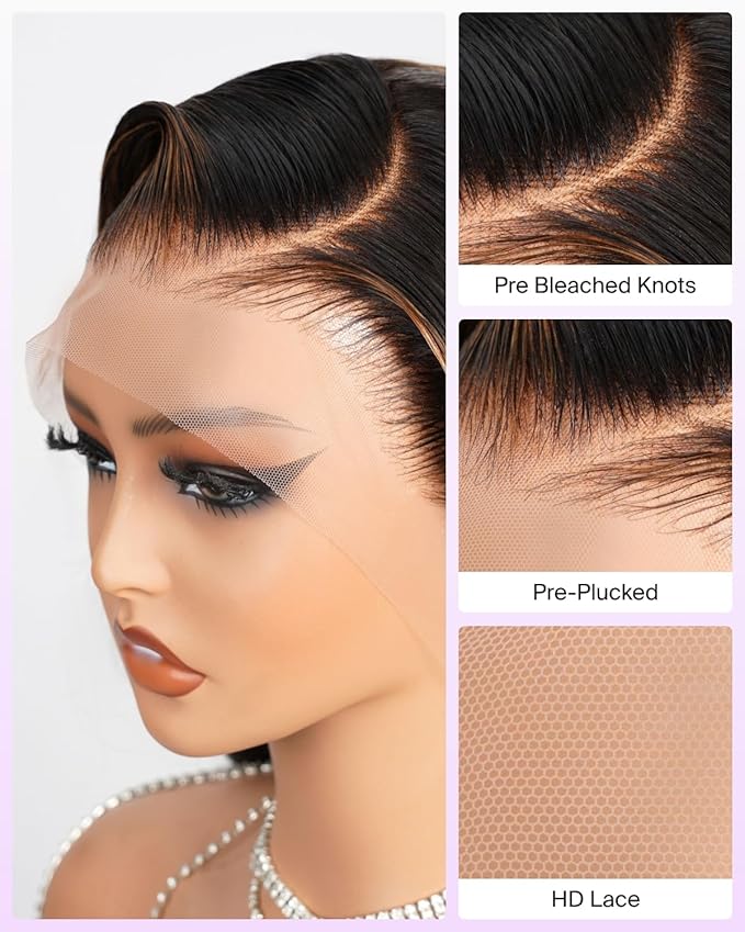 Megalook Ombre 13x4 HD Lace Front Wigs Human Hair 210 Density Highlight Body Wave Lace Front Wig Preplucked Natural Hairline 12A Frontal Wig Human Hair Lace Front Wigs for Black Women 26 Inch 1B/30