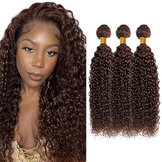 22 24 26 inch Chocolate Brown Bundles Brown Curly Human Hair Bundles #4 Wet and Wavy Bundle Double Weft 300g