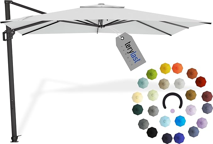 Midtown Umbrellas 9 x 9 Ft Outdoor Cantilever Patio Umbrella w/Terylast Off Cream Fabric - Rotate 360° Offset Patio Umbrella, Deck Patio Umbrella, Backyard Umbrella & Garden Umbrella - Black Frame
