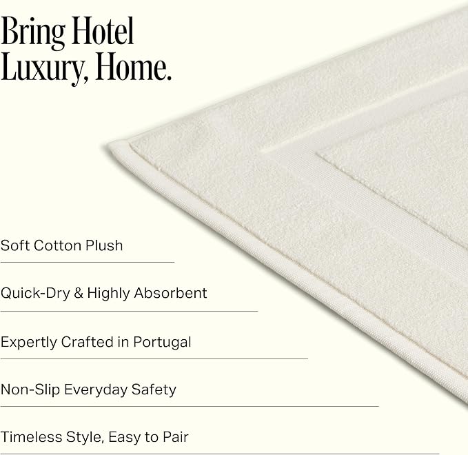 Preston Lane Douro Bath Mat – 100% Cotton, Plush & Absorbent Quick-Dry Bathroom Rug – Hotel-Quality Floor Mat for Shower or Tub, Made in Portugal, Alabaster