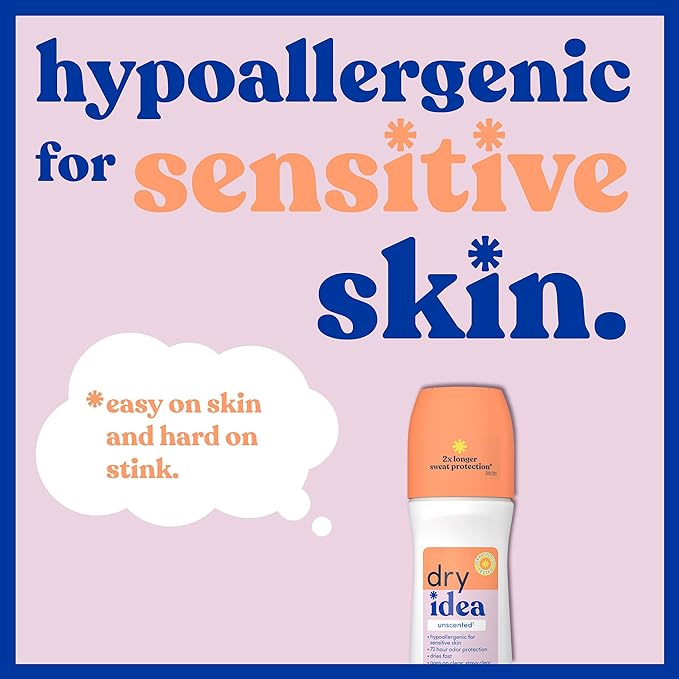 Dry Idea Unscented Roll On Deodorant & Antiperspirant for Women - Hypoallergenic for Sensitive Skin, 2X Longer Sweat Protection, 72Hr Sweat & Odor Protection, Womens Deodorant, 3.25oz