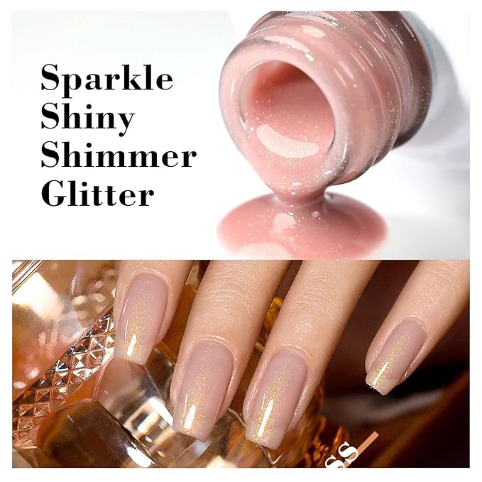 RARJSM Nude Gel Polish Jelly Gray Pink Gold Glitter Neutral Color Skin Tone Shimmer Pigment Gel Nail Polish 15ml Single Bottle Sparkle Pink Natural Soak off UV LED Cured for Home Salon DIY Nail Art