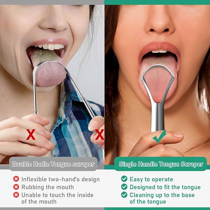 RONAVO Tongue Scraper (2 Pack), Cure Bad Breath, Stainless Steel Tongue Cleaners, Metal Tongue Scrapers Fresher Breath in Seconds