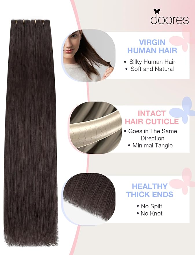 DOORES Invisible Tape in Hair Extensions Human Hair Invisi Edge, Dark Brown 10 Injection Tape-ins with 10 Injection Tape-ins 50g 18 Inch, Virgin Human Injected Tape in Extensions