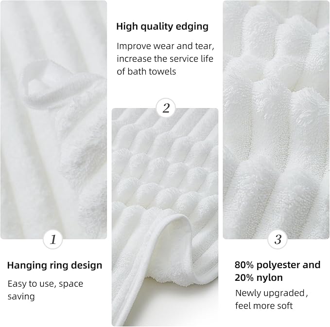 Oversized Bath Sheets 40x80 Inches Extra Large Bath Towels for Adults Super Soft Quick Dry Highly Absobent Microfiber Shower Towels for Bathroom, Pool, Gym, Yoga Towel(White, 2Piece)