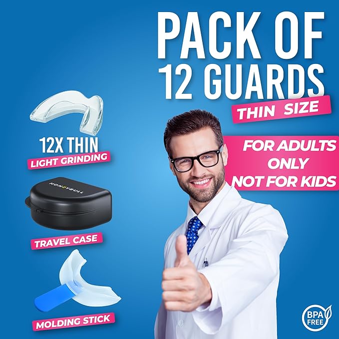 HONEYBULL Anti Grinding Guard Set [12 Pack - Thin] Comes in Smaller Size for Better Comfort | Comfortable Custom Mouth Guard for Nighttime Teeth Grinding