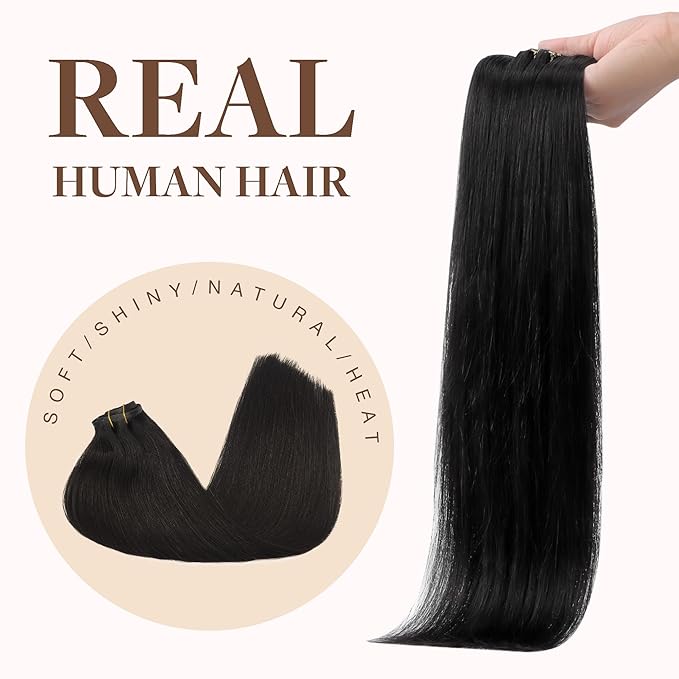 GOO GOO Clip in Hair Extensions Real Human Hair, Remy Human Hair Extensions Clip ins for Women, Natural Human Hair, 24inch 160g 7Pcs, 1B Natural black