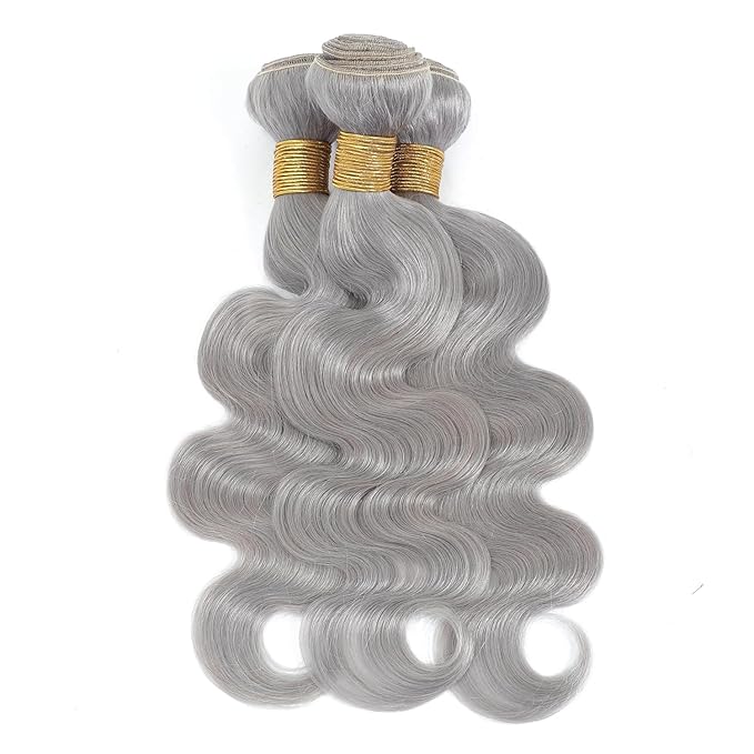 Silver Human Hair Bundles Grey Body Wave Bundle 24 26 28 Inch Gray Hair Weave 3 Bundles Gray Color Long Hair Extensions