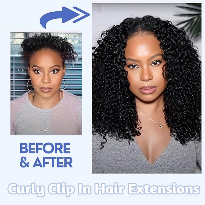 Curly Clip In Hair Extensions Human Hair 12 Inch 3C 4A 110g 8pcs Kinky Curly Clip Ins Full Head for Women Brazilian Remy Human Hair Extensions Natural Color with 20 Clips