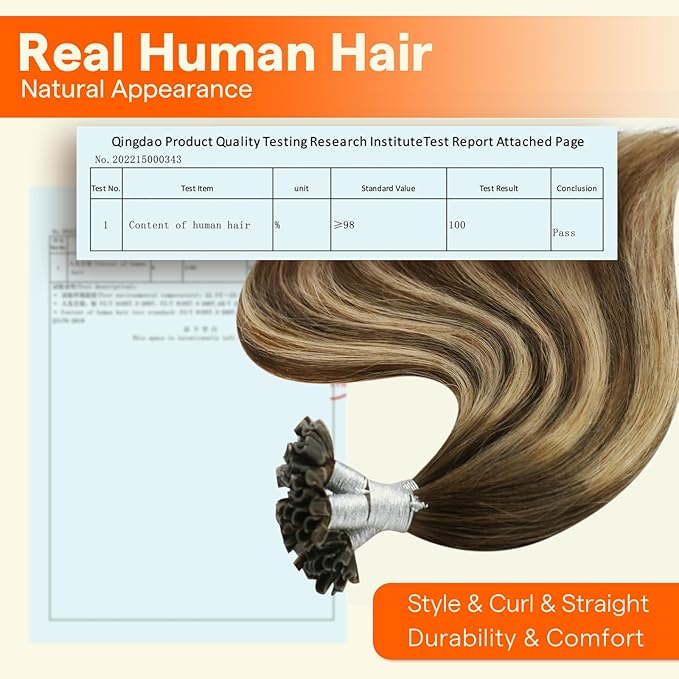 Full Shine U Tip Hair Extensions Human Hair Medium Brown Ombre to Brown and Honey Blonde 14 Inch Remy Hair Prebonded Fusion Extensions 40 Grams Ktip Human Hair Extensions