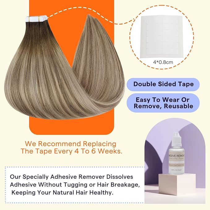 Full Shine Tape in Extensions 20PCS Color 3 Fading to 6 and 22 Blonde 16 Inch Double Sided Invisible Tape in Hair Extensions Human Hair 50 Grams Remy Soft and Silky Extensions for Women Real Hair