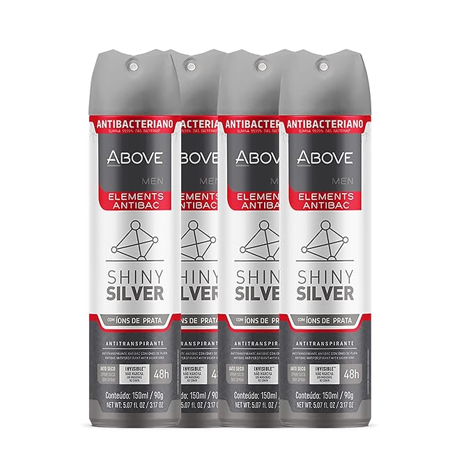 ABOVE Shiny Silver - 48 Hours Elements Antiperspirant Deodorant Set for Men - Notes of Jasmine and Mint - Dry Spray Protects Against Sweat and Body Odor - Instant Freshness - Stain Free - 4 pc