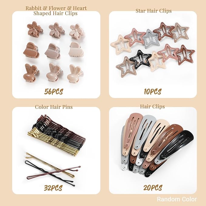823PCS Elastic Hair Ties, IKOCO Hair Bands Hair Accessories for Girls with Hair Clips, Neutral Colors