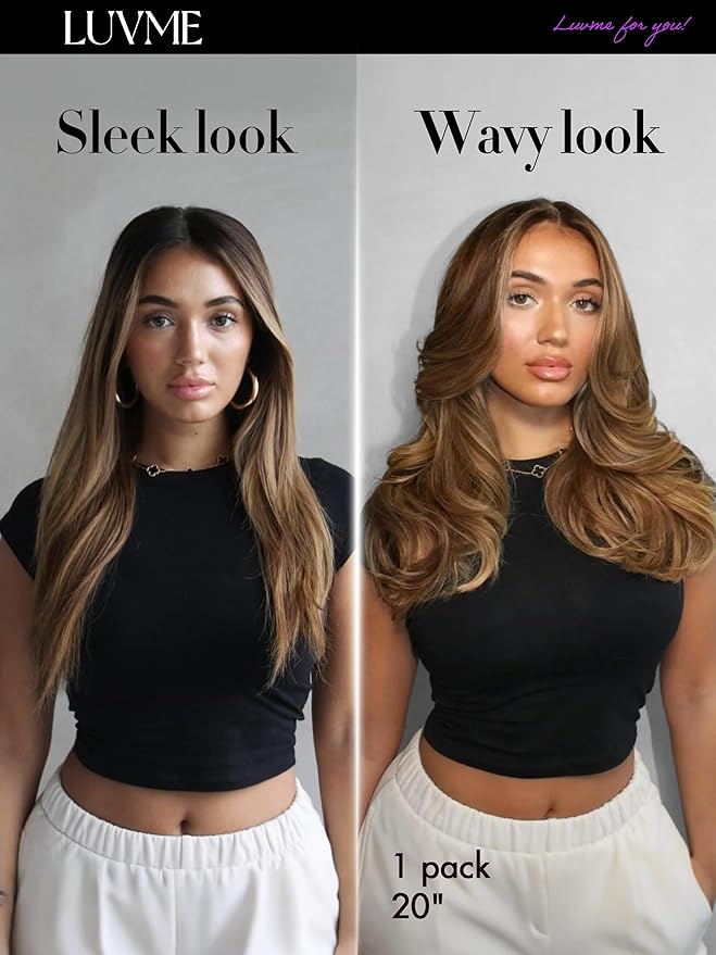 LUVME Straight Seamless 110g 7Pcs Clip in Hair Extensions Full Max with 20inch Remy Human Hair Extensions, Highlight Color 100% Real Soft Human Hair