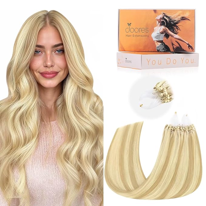 Doores Microlink Human Hair Extensions, Dirty Blonde Highlight Golden Blonde 18 Inch 50g/50s, Real Micro Ring Hair Extensions