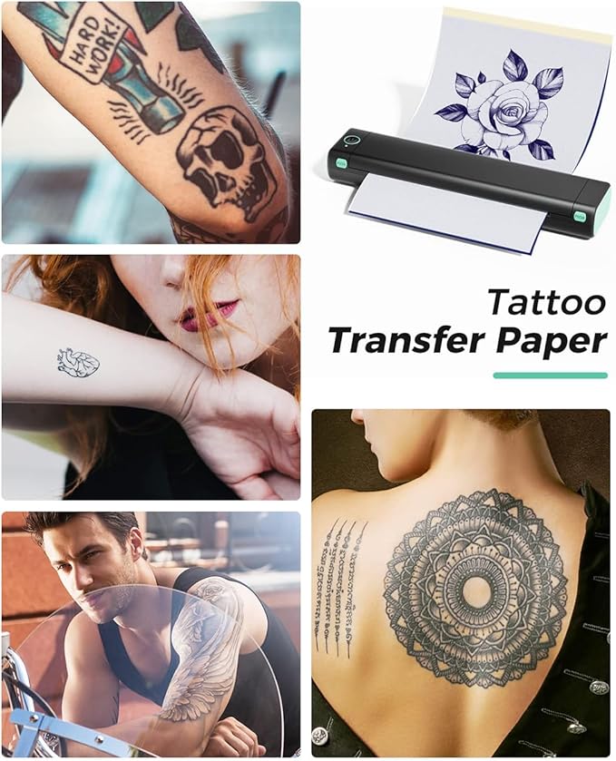 Phomemo Tattoo Stencil Printer, M08F Wireless Thermal Tattoo Printer with 10pcs Transfer Paper, Compatible with Phone/Tablet/PC, Tattoo Supplies for Tattoo Artist & Beginner, Black & Green