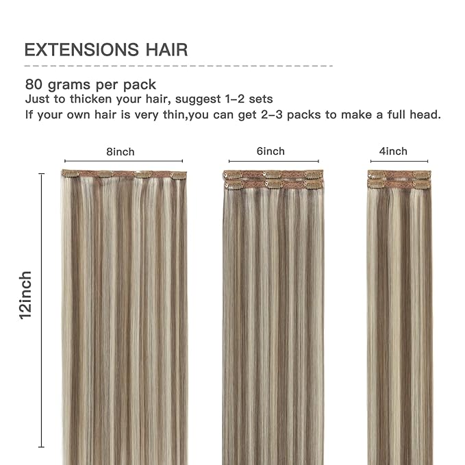 Clip in Human Hair Extensions 5 Pcs Remy Highlights Hair Extensions Clip ins Ash Brown Highlights Platinum Blonde Real Hair Extensions 12 Inch 80g Clip on Hair Extensions