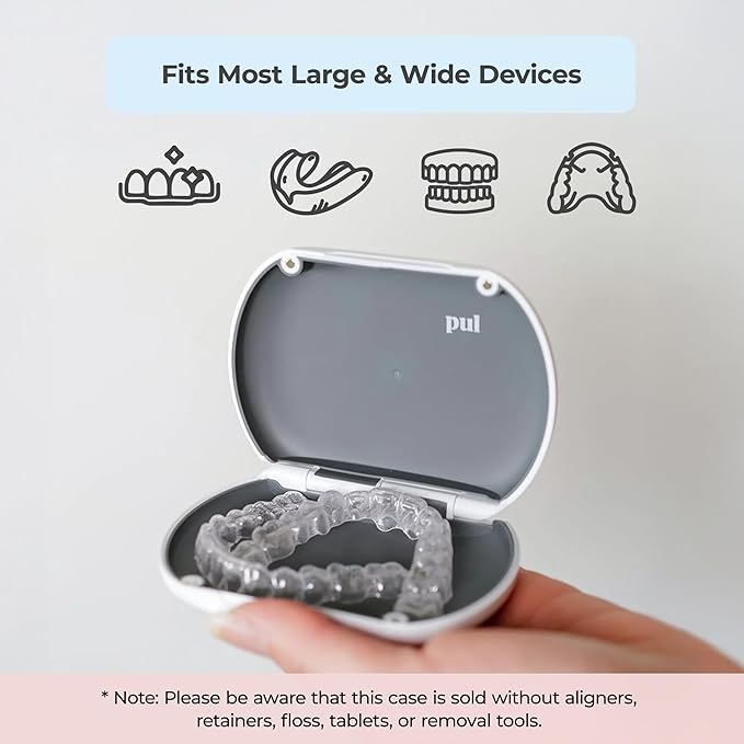 PUL Clear Aligner & Retainer Case – for Invisalign, Partial Dentures, Mouth & Night Guards, PUL Removal Tool, Dental Removables – Plastic Holder w/Secure Magnet Closure, Sleek & Slim Design – Purple