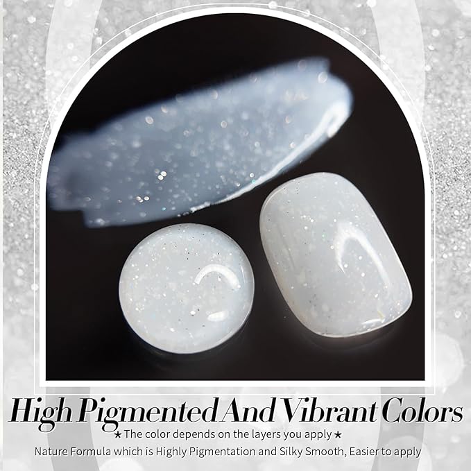 Born Pretty Jelly Gel Nail Polish, Shimmer Glitter Snow Jelly Gel, Milky White Translucent Natural Gel Nail Polish, Manicure Salon DIY for Women Girls 15ML