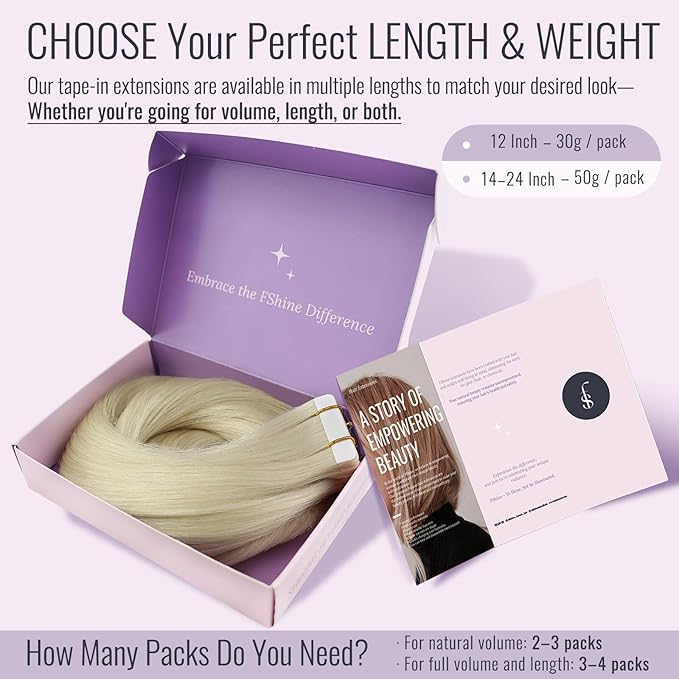 Fshine Invisible Tape in Hair Extensions Human Hair, 60 Platinum Blonde Tape in Wefts, Remy Skin Weft Human Extensions, 14 Inch 20 pcs 50 g Short Seamless Natural Look for Women, Ladies and Girls
