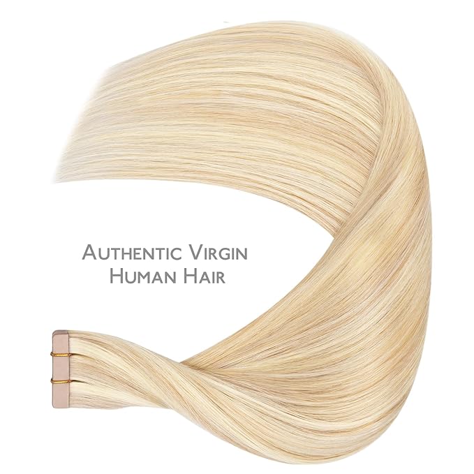 WENNALIFE Tape in Hair Extensions Human Hair Balayage Light Wheat Platinum Blonde Tape in Extensions, 10pcs 30g 22 inch Remy Invisible Tape Ins Straight Colored Soft Real Human Hair Tape in Extensions