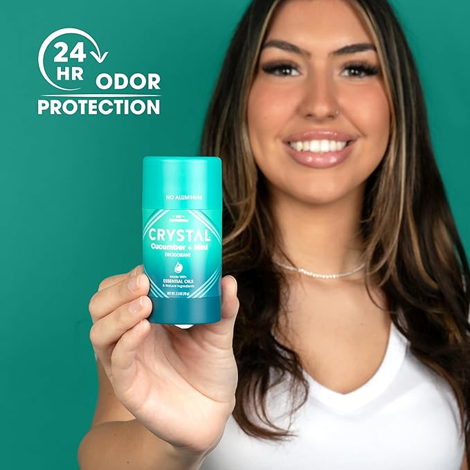Crystal Magnesium Solid Stick Natural Deodorant, Non-Irritating Aluminum Free Deodorant for Men or Women, Safely and Effectively Fights Odor, Baking Soda Free, Cucumber + Mint, 2.5 oz