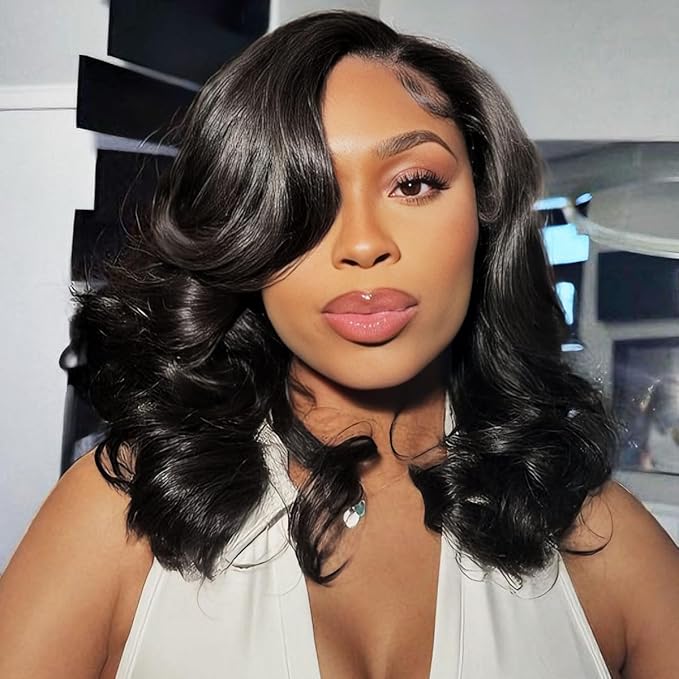 13x4 Lace Front Wigs Human Hair Pre Plucked Real Virgin Human Hair Wig Invisilbe Hairline 200 Density Body Wave HD Lace Frontal Wigs 3X Longer Lifespan 16 Inch