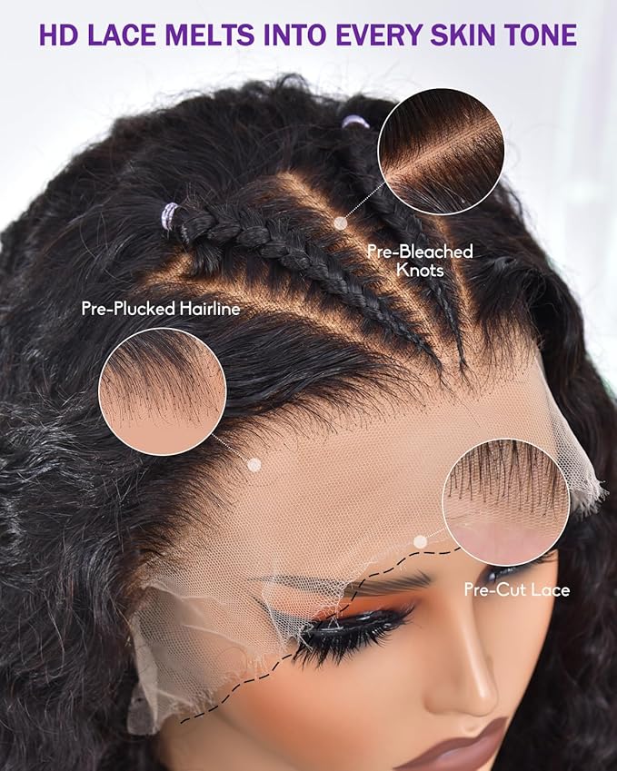 9x6 SKINLIKE Real HD Lace Closure Wig, Water Wave 180% Density 0.10mm Ultra-thin Swiss Lace Pre-plucked Bleached Small Knots With Baby Hair Glueless Wigs Human Hair Wigs 26 Inch
