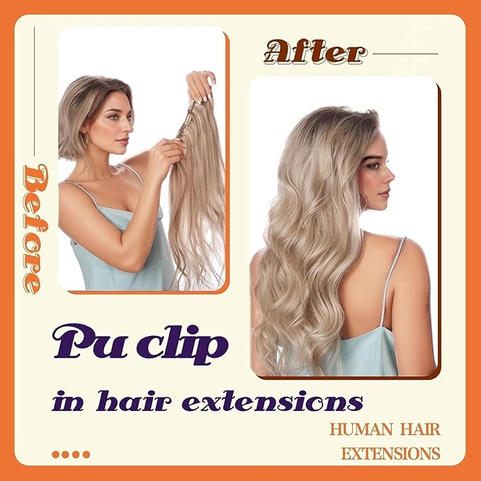 Full Shine Clip in Hair Extensions 18 inch 140g 8Pcs Seamless Hair Extensions Clip in Ash Blonde Highlight Bleach Blonde Remy Hair Clip ins for Women
