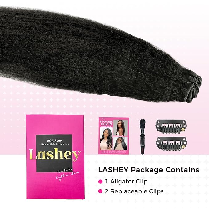 Lashey Invisi Edge Clip in Hair Extensions, 7pcs 110g 20 Inch Natural Black Seamless Clip in Hair Extensions Human Hair Kinky Straight Real Remy Human Hair