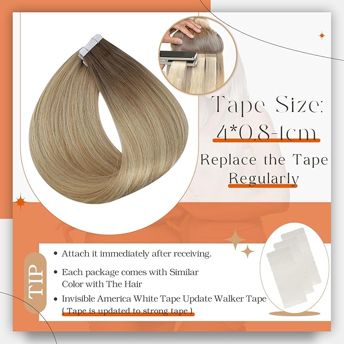 Full Shine Tape Hair Extensions Real Human Hair Remy Seamless Tape in Extensions Color 6 Ombre 27 Caramel Blonde And 60 Blonde 18Inch Long Skin Weft Add Vokume 100Gram 40Pcs Brazilian