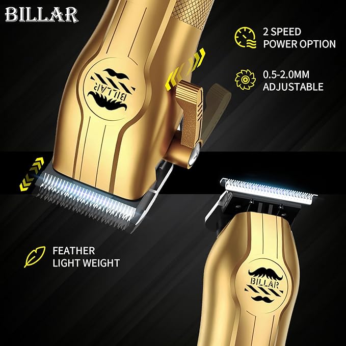 BILLAR Professional Barber Clippers and Trimmer Set - Foil Shaver Professional Hair Clippers for Men, Mens Cordless Hair Clipper for Barbers Haircut Kit（Golden）