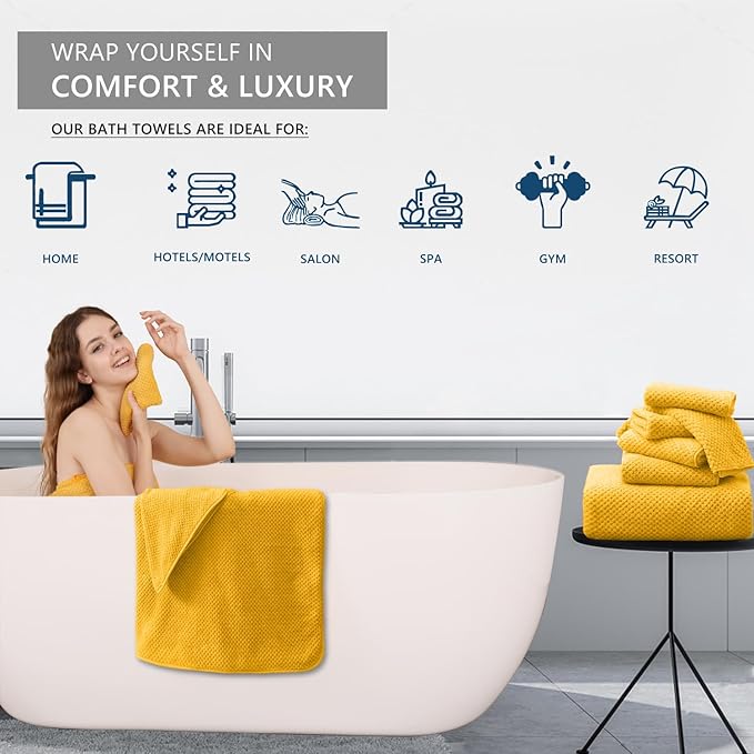 Extra Large Bath Towel Set of 4 (35"x70"),Oversized Bath Sheet Super Soft Highly Absorbent Jumbo Bathroom Towel Set Microfibers Quick Dry Shower Towel for Hotel,Bathroom,Guest,Spa,Gym (Yellow)