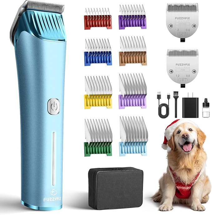 Professional Dog Grooming Clipper with Replacement Blade, 5-in-1 Adjustable Blade Cordless Pet Grooming Kit 2 Speed Trimmer Hair Shaver with Detachable Metal Combs Nova for Animal Horse