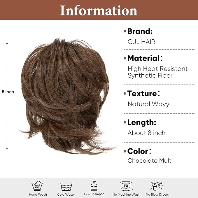 CJL HAIR Claw Clip Short Ponytail Hair Extensions DIY Bendable Metals Messy Bun Hair Piece for Wonen Straight Synthetic Fake Hairpieces Chocolate Multi
