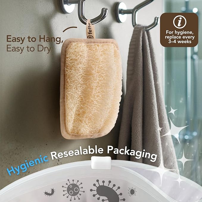 Loofah Sponge for Body Scrub, Exfoliating Body Scrubber & Shower Sponge Shower Scrubber, Loofah for Women and Men, Exfoliating Washcloth Alternative (2 Count, 1 Pack, Rectangular)